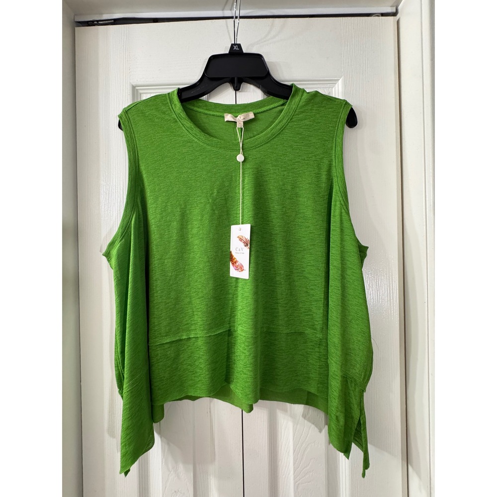 Chelsea & Violet Green Cold Shoulder Asymmetrical Slub Knit Top XL NEW